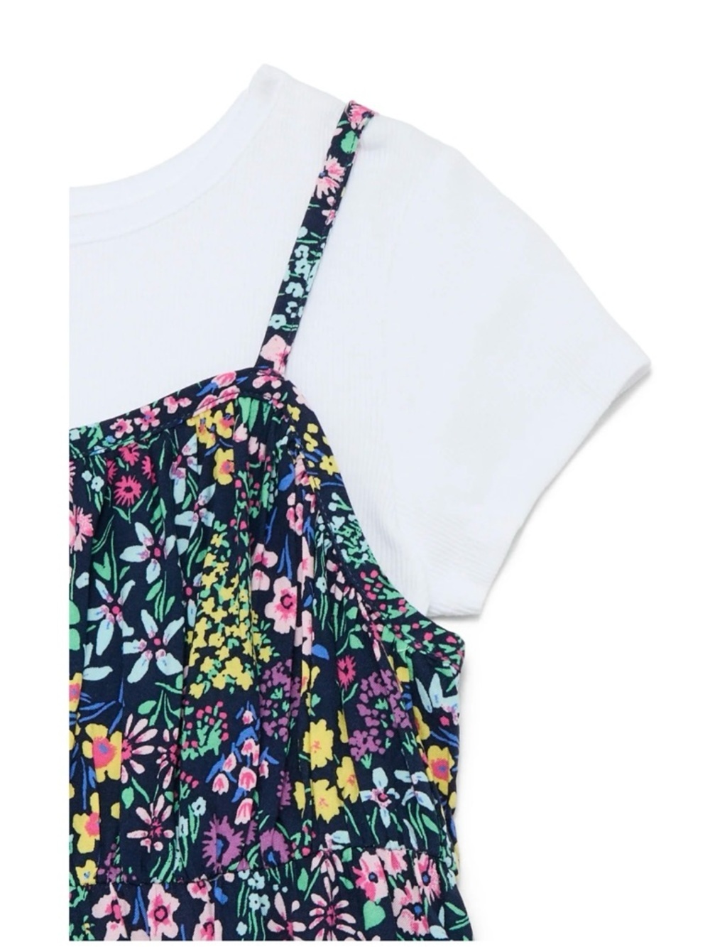 Girls Floral Cami Sundress in Navy with Flowers And Short Sleeve Tee! - Picture 5 of 9